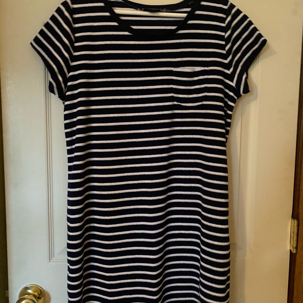 Navy and White Striped Terry Cloth Beach Dress